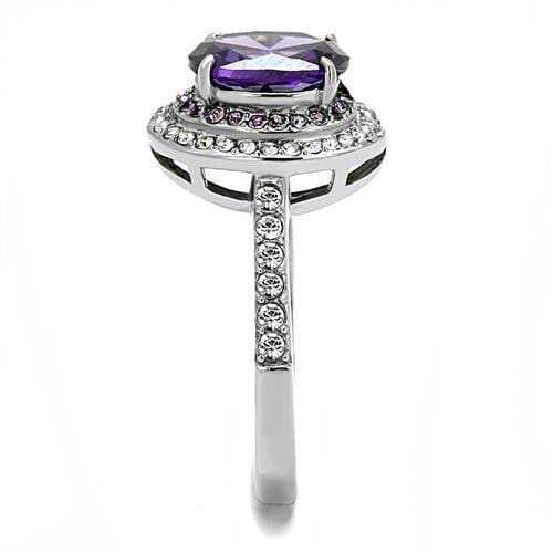 TK3032 - High polished (no plating) Stainless Steel Ring with AAA Grade CZ in Amethyst - Alamode - Flyclothing LLC