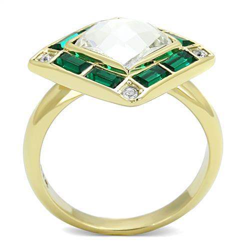 TK3036 - IP Gold(Ion Plating) Stainless Steel Ring with Synthetic Synthetic Glass in Clear - Alamode - Flyclothing LLC
