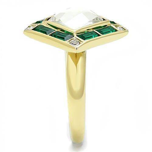 TK3036 - IP Gold(Ion Plating) Stainless Steel Ring with Synthetic Synthetic Glass in Clear - Alamode - Flyclothing LLC