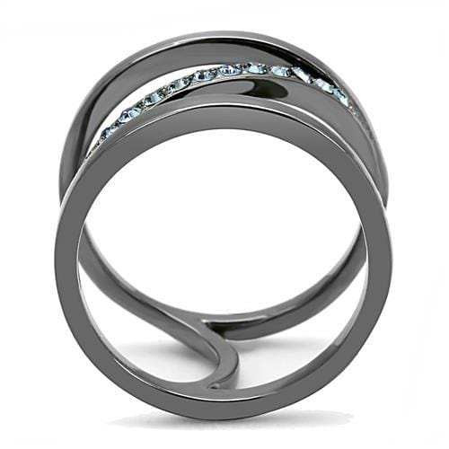 TK3038 - IP Light Black (IP Gun) Stainless Steel Ring with Top Grade Crystal in Capri Blue - Alamode - Flyclothing LLC