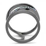 TK3038 - IP Light Black  (IP Gun) Stainless Steel Ring with Top Grade Crystal  in Capri Blue - Alamode