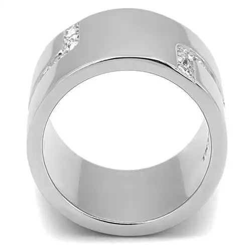 TK3040 - High polished (no plating) Stainless Steel Ring with Top Grade Crystal in Clear - Alamode - Flyclothing LLC
