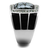 TK3042 - High polished (no plating) Stainless Steel Ring with Semi-Precious Snowflake Obsidian in Jet - Alamode - Flyclothing LLC