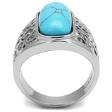 TK3043 - High polished (no plating) Stainless Steel Ring with Synthetic Turquoise in Sea Blue - Alamode - Flyclothing LLC