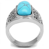 TK3043 - High polished (no plating) Stainless Steel Ring with Synthetic Turquoise in Sea Blue - Alamode
