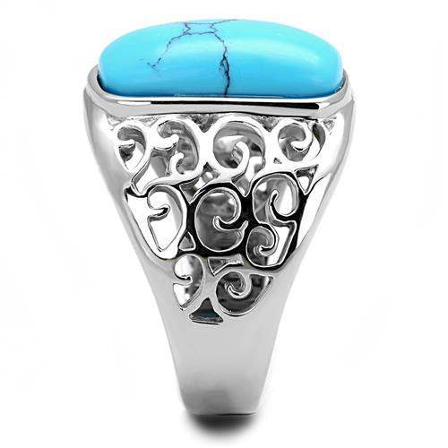 TK3043 - High polished (no plating) Stainless Steel Ring with Synthetic Turquoise in Sea Blue - Alamode - Flyclothing LLC
