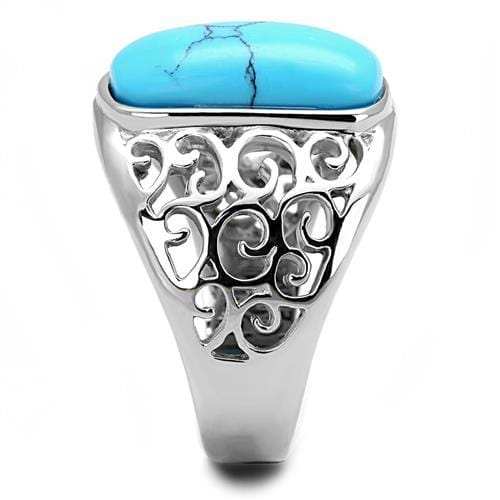 TK3043 - High polished (no plating) Stainless Steel Ring with Synthetic Turquoise in Sea Blue - Alamode - Flyclothing LLC