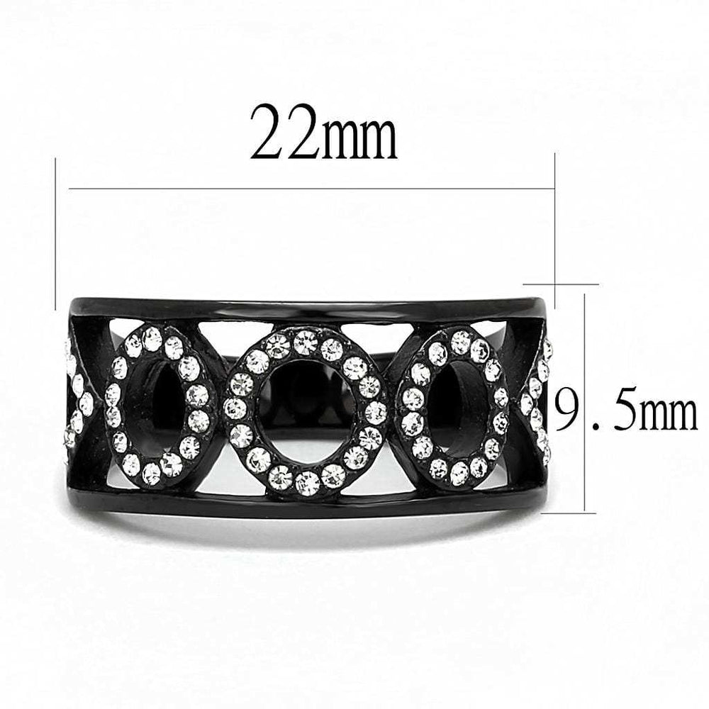 TK3046 - IP Black(Ion Plating) Stainless Steel Ring with Top Grade Crystal in Clear - Alamode - Flyclothing LLC