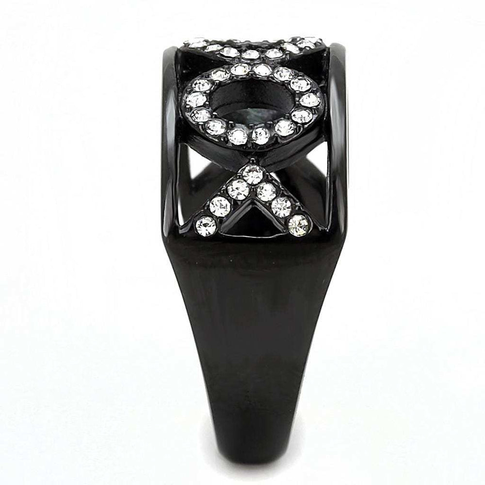 TK3046 - IP Black(Ion Plating) Stainless Steel Ring with Top Grade Crystal in Clear - Alamode - Flyclothing LLC