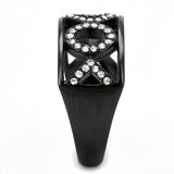 TK3046 - IP Black(Ion Plating) Stainless Steel Ring with Top Grade Crystal  in Clear - Alamode