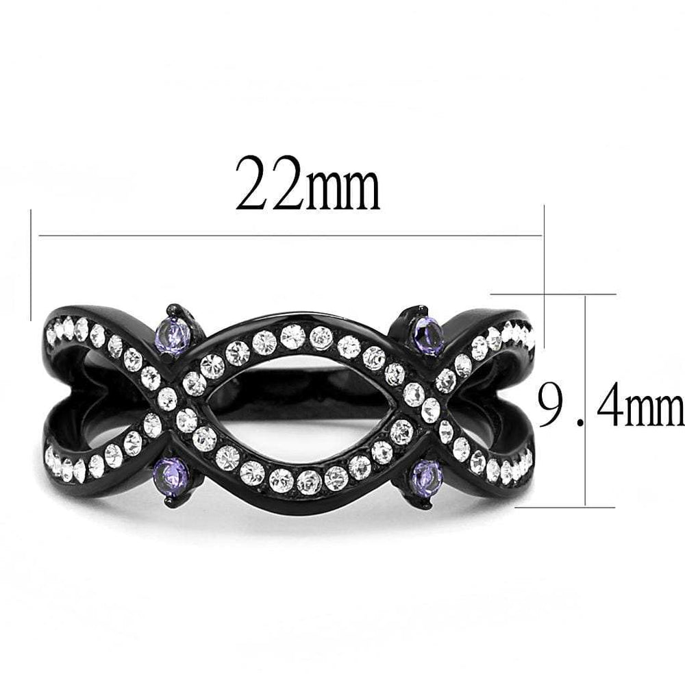 TK3047 - IP Black(Ion Plating) Stainless Steel Ring with AAA Grade CZ in Amethyst - Alamode - Flyclothing LLC