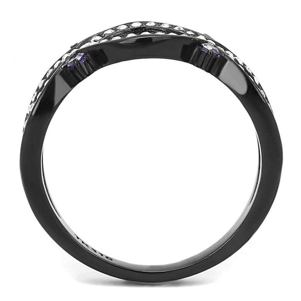 TK3047 - IP Black(Ion Plating) Stainless Steel Ring with AAA Grade CZ in Amethyst - Alamode - Flyclothing LLC