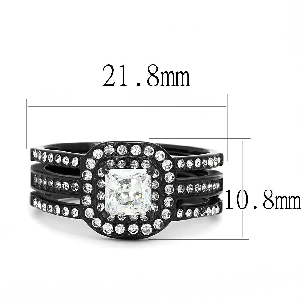 TK3048 - IP Black(Ion Plating) Stainless Steel Ring with AAA Grade CZ in Clear - Alamode - Flyclothing LLC