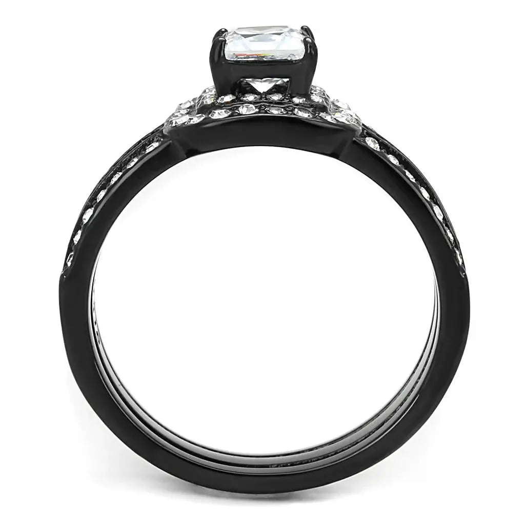 TK3048 - IP Black(Ion Plating) Stainless Steel Ring with AAA Grade CZ in Clear - Alamode - Flyclothing LLC