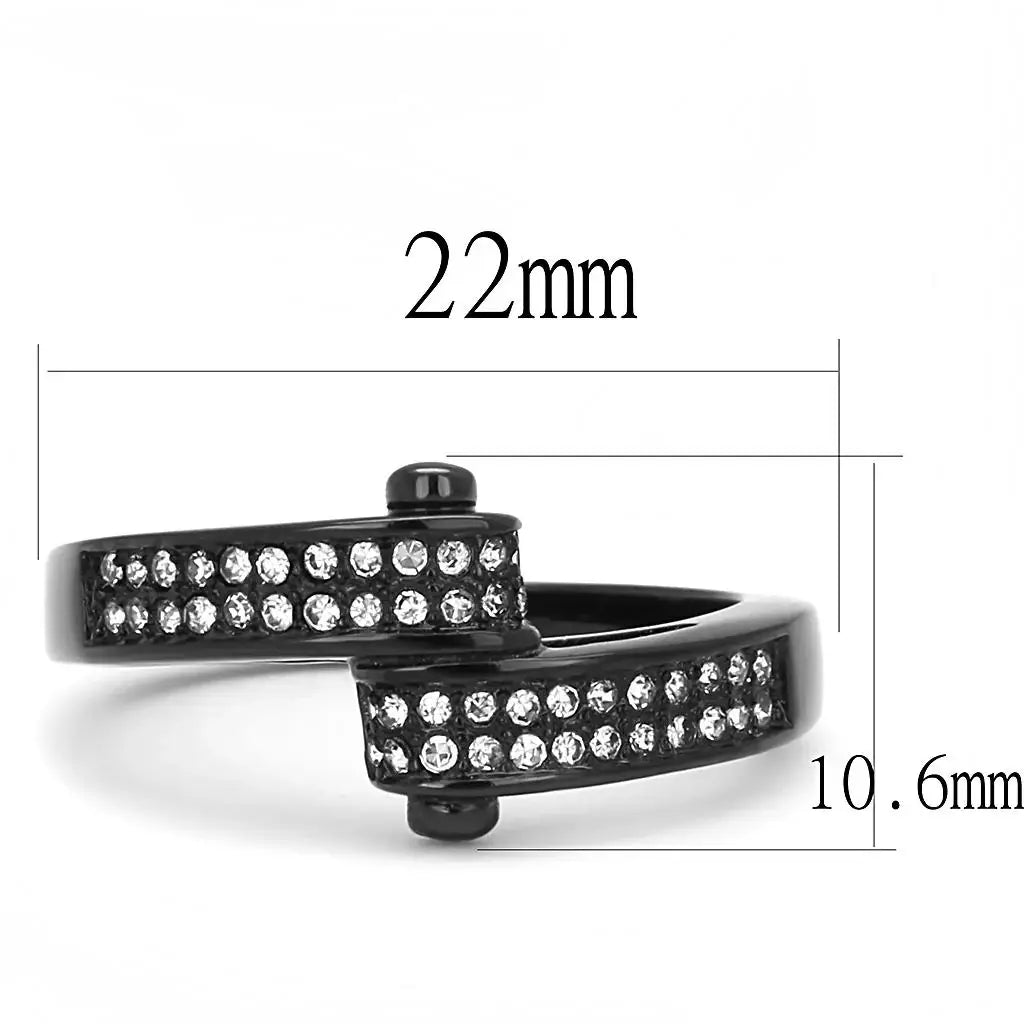 TK3049 - IP Black(Ion Plating) Stainless Steel Ring with Top Grade Crystal in Clear - Alamode - Flyclothing LLC