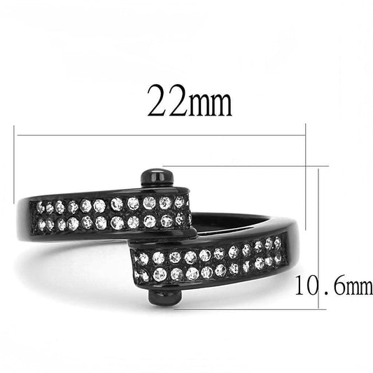 TK3049 - IP Black(Ion Plating) Stainless Steel Ring with Top Grade Crystal in Clear - Alamode - Flyclothing LLC