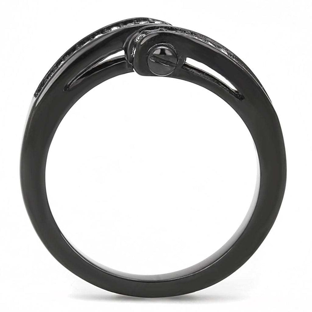 TK3049 - IP Black(Ion Plating) Stainless Steel Ring with Top Grade Crystal in Clear - Alamode - Flyclothing LLC