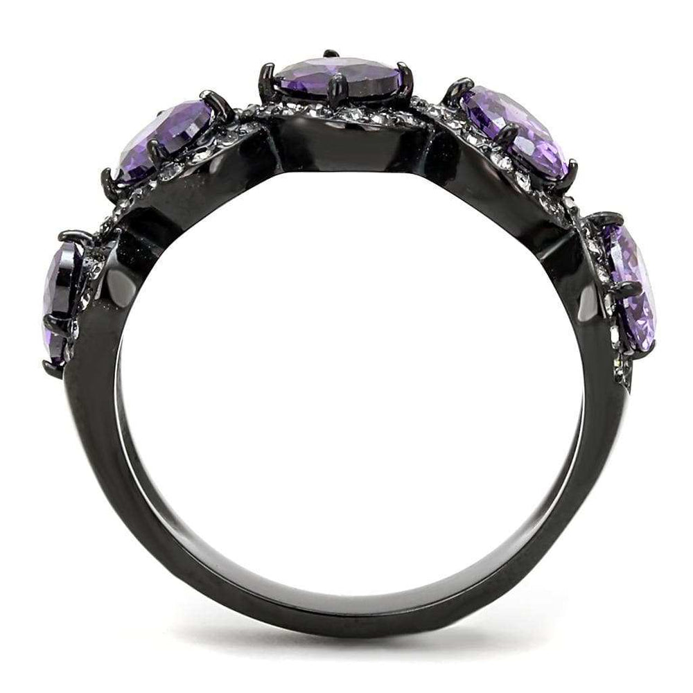 TK3051 - IP Black(Ion Plating) Stainless Steel Ring with AAA Grade CZ in Amethyst - Alamode - Flyclothing LLC