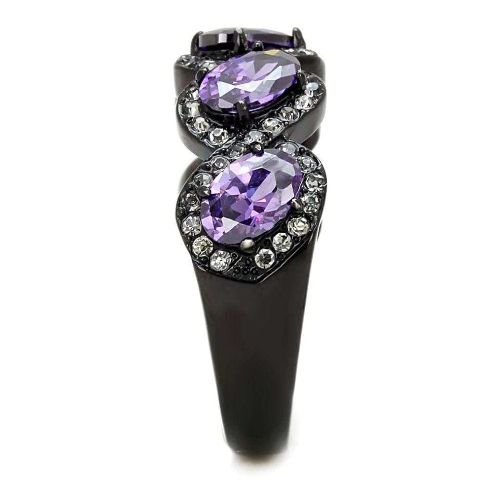 TK3051 - IP Black(Ion Plating) Stainless Steel Ring with AAA Grade CZ in Amethyst - Alamode - Flyclothing LLC