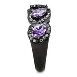 TK3051 - IP Black(Ion Plating) Stainless Steel Ring with AAA Grade CZ  in Amethyst - Alamode