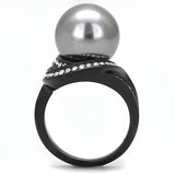TK3052 - IP Black(Ion Plating) Stainless Steel Ring with Synthetic Pearl in Gray - Alamode