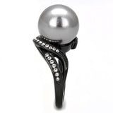 TK3052 - IP Black(Ion Plating) Stainless Steel Ring with Synthetic Pearl in Gray - Alamode