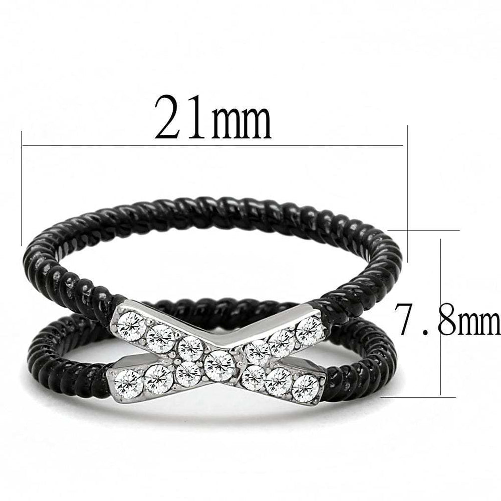 TK3053 - Two-Tone IP Black (Ion Plating) Stainless Steel Ring with Top Grade Crystal in Clear - Alamode - Flyclothing LLC