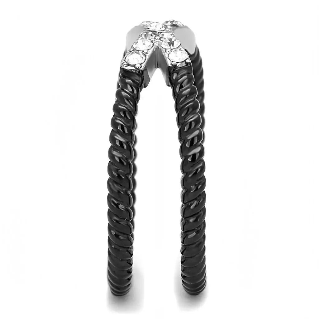 TK3053 - Two-Tone IP Black (Ion Plating) Stainless Steel Ring with Top Grade Crystal in Clear - Alamode - Flyclothing LLC