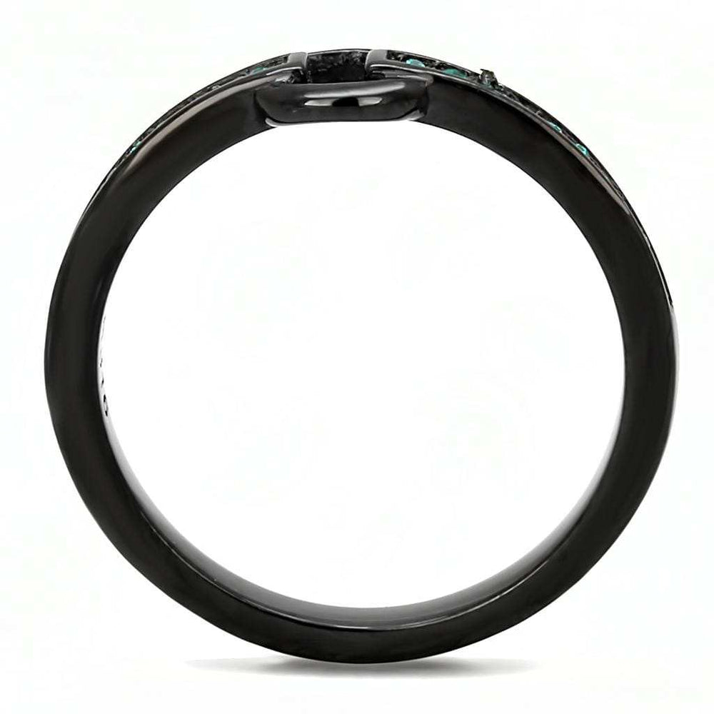 TK3055 - IP Black(Ion Plating) Stainless Steel Ring with Top Grade Crystal in Emerald - Alamode - Flyclothing LLC