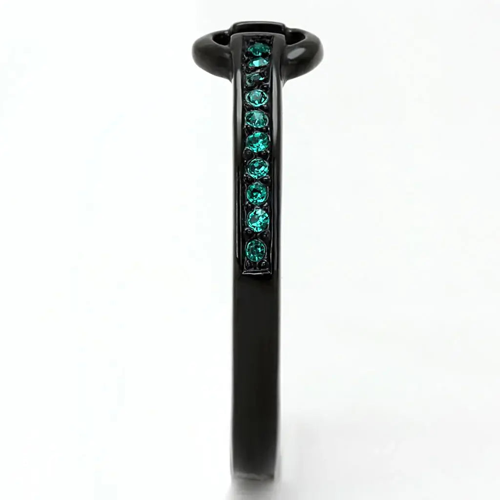 TK3055 - IP Black(Ion Plating) Stainless Steel Ring with Top Grade Crystal in Emerald - Alamode - Flyclothing LLC