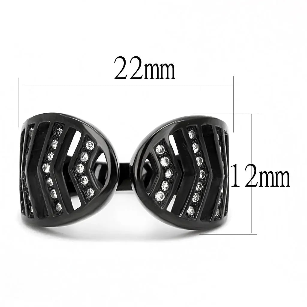 TK3056 - IP Black(Ion Plating) Stainless Steel Ring with Top Grade Crystal in Clear - Alamode - Flyclothing LLC