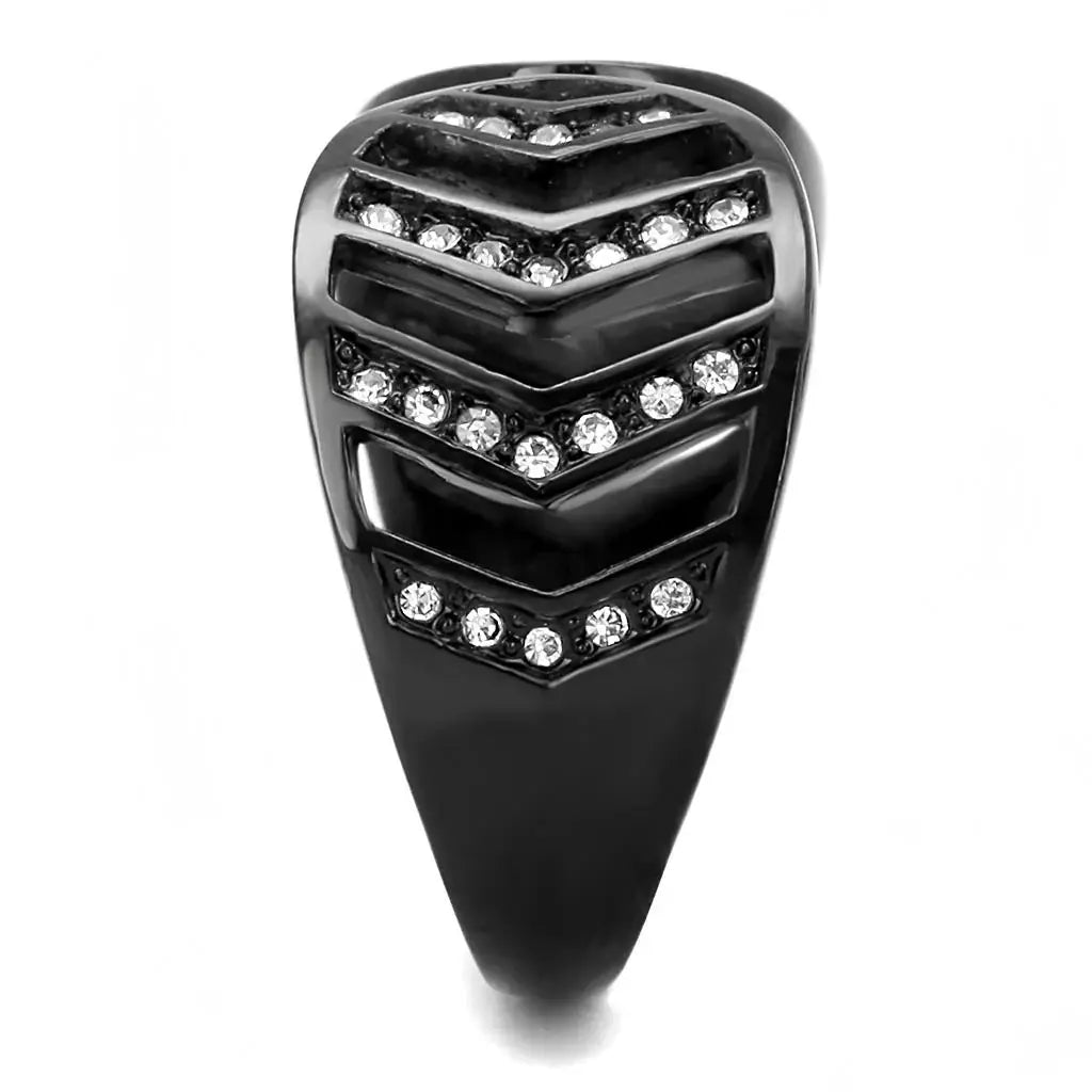 TK3056 - IP Black(Ion Plating) Stainless Steel Ring with Top Grade Crystal in Clear - Alamode - Flyclothing LLC