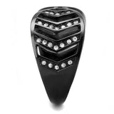 TK3056 - IP Black(Ion Plating) Stainless Steel Ring with Top Grade Crystal  in Clear - Alamode