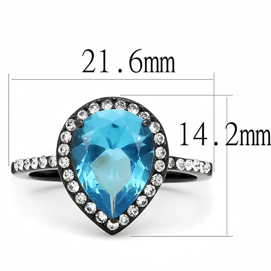 TK3057 - IP Black(Ion Plating) Stainless Steel Ring with Synthetic Synthetic Glass in Sea Blue - Alamode - Flyclothing LLC