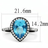 TK3057 - IP Black(Ion Plating) Stainless Steel Ring with Synthetic Synthetic Glass in Sea Blue - Alamode