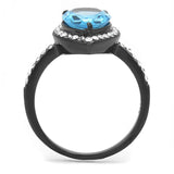 TK3057 - IP Black(Ion Plating) Stainless Steel Ring with Synthetic Synthetic Glass in Sea Blue - Alamode