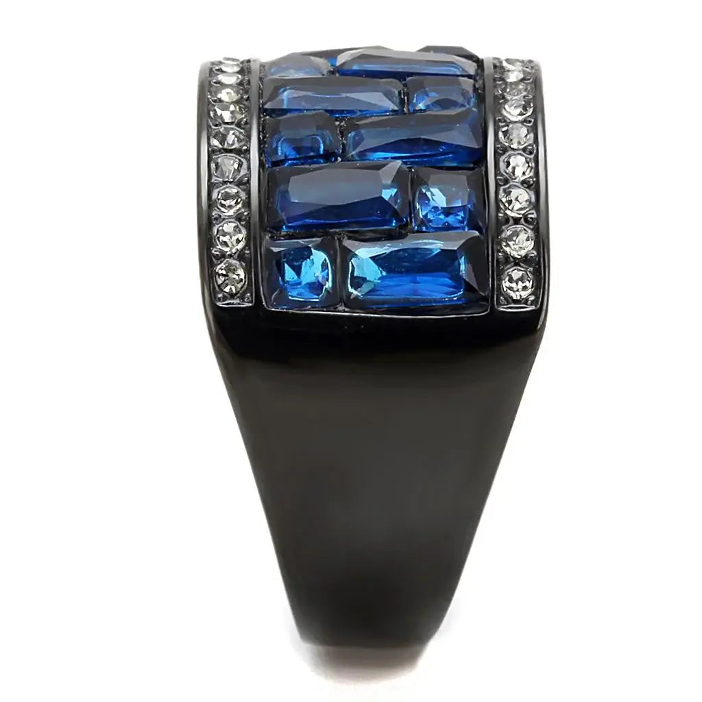 TK3058 - IP Black(Ion Plating) Stainless Steel Ring with Synthetic Synthetic Glass in Montana - Alamode - Flyclothing LLC