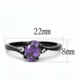 TK3063 - IP Black(Ion Plating) Stainless Steel Ring with AAA Grade CZ  in Amethyst - Alamode