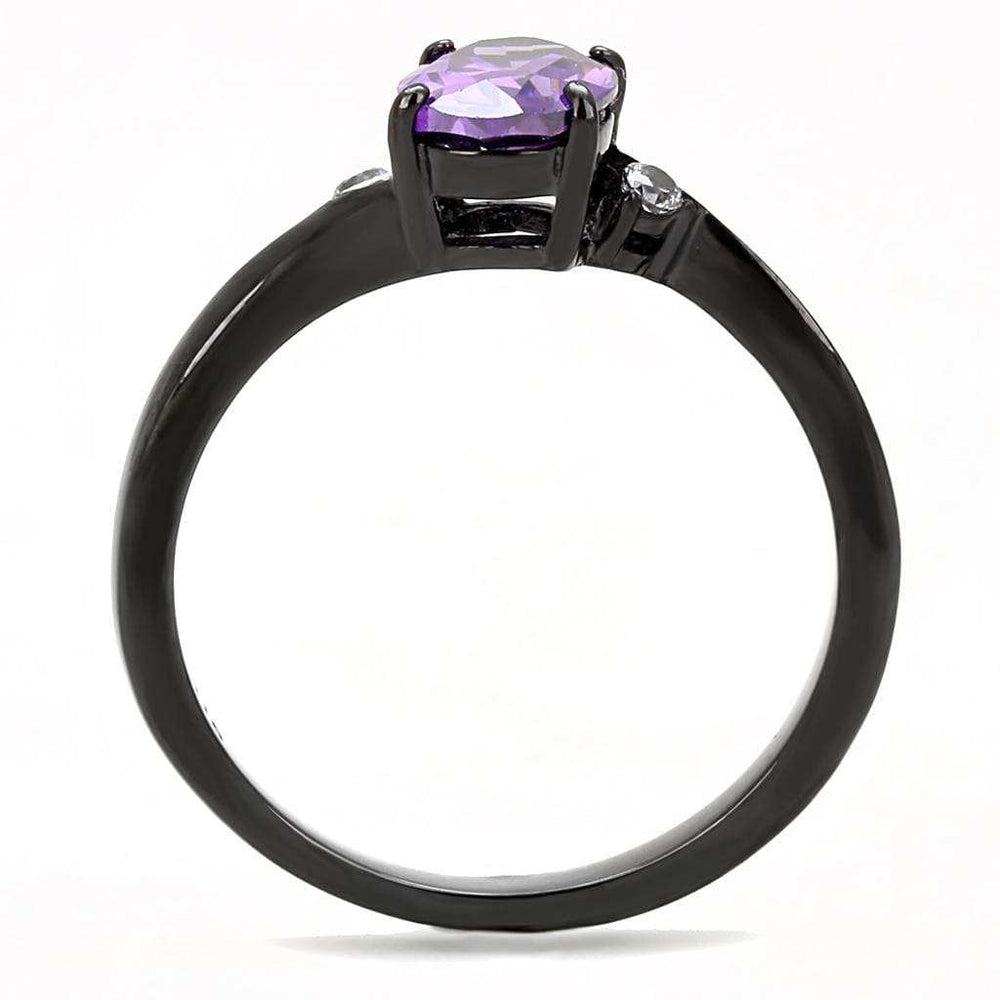 TK3063 - IP Black(Ion Plating) Stainless Steel Ring with AAA Grade CZ in Amethyst - Alamode - Flyclothing LLC