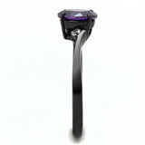 TK3063 - IP Black(Ion Plating) Stainless Steel Ring with AAA Grade CZ  in Amethyst - Alamode