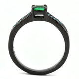 TK3064 - IP Black(Ion Plating) Stainless Steel Ring with Synthetic Synthetic Glass in Emerald - Alamode