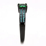 TK3064 - IP Black(Ion Plating) Stainless Steel Ring with Synthetic Synthetic Glass in Emerald - Alamode - Flyclothing LLC