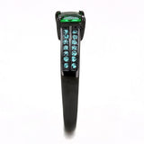 TK3064 - IP Black(Ion Plating) Stainless Steel Ring with Synthetic Synthetic Glass in Emerald - Alamode