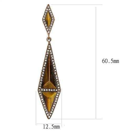 TK3071 - IP Coffee light Stainless Steel Earrings with Synthetic Tiger Eye in Topaz - Alamode - Flyclothing LLC