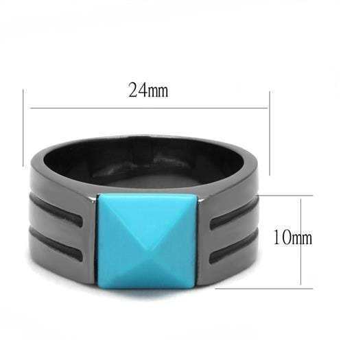 TK3074 - IP Light Black (IP Gun) Stainless Steel Ring with Synthetic Turquoise in Sea Blue - Alamode - Flyclothing LLC