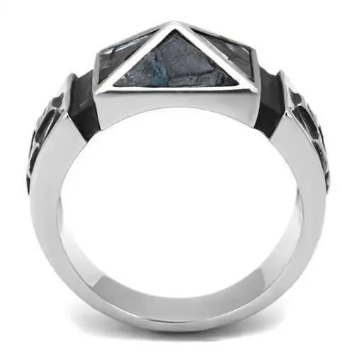 TK3075 - High polished (no plating) Stainless Steel Ring with Leather in Jet - Alamode - Flyclothing LLC