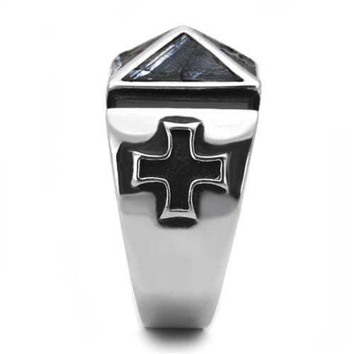 TK3075 - High polished (no plating) Stainless Steel Ring with Leather in Jet - Alamode - Flyclothing LLC