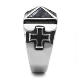 TK3075 - High polished (no plating) Stainless Steel Ring with Leather  in Jet - Alamode