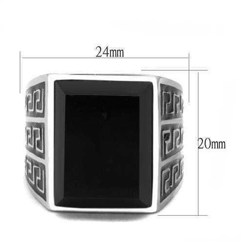 TK3076 - High polished (no plating) Stainless Steel Ring with Synthetic Onyx in Jet - Alamode - Flyclothing LLC