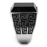TK3076 - High polished (no plating) Stainless Steel Ring with Synthetic Onyx in Jet - Alamode